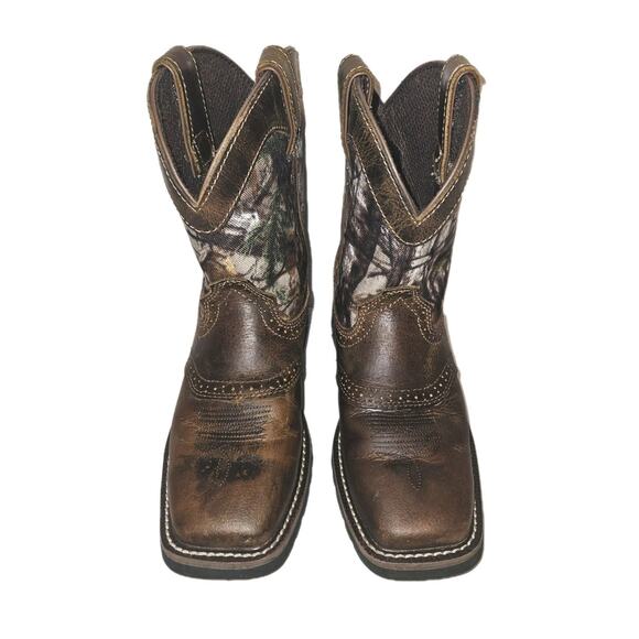 Justin Boots Youth Western Camo Boots Size 3D Brown Leather 4619JR Real Tree - Picture 3 of 9